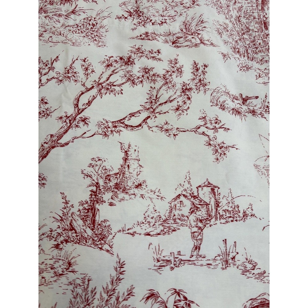 Vintage Red Toile Valance Set of 3 French Country Scenic Cotton Window Treatment